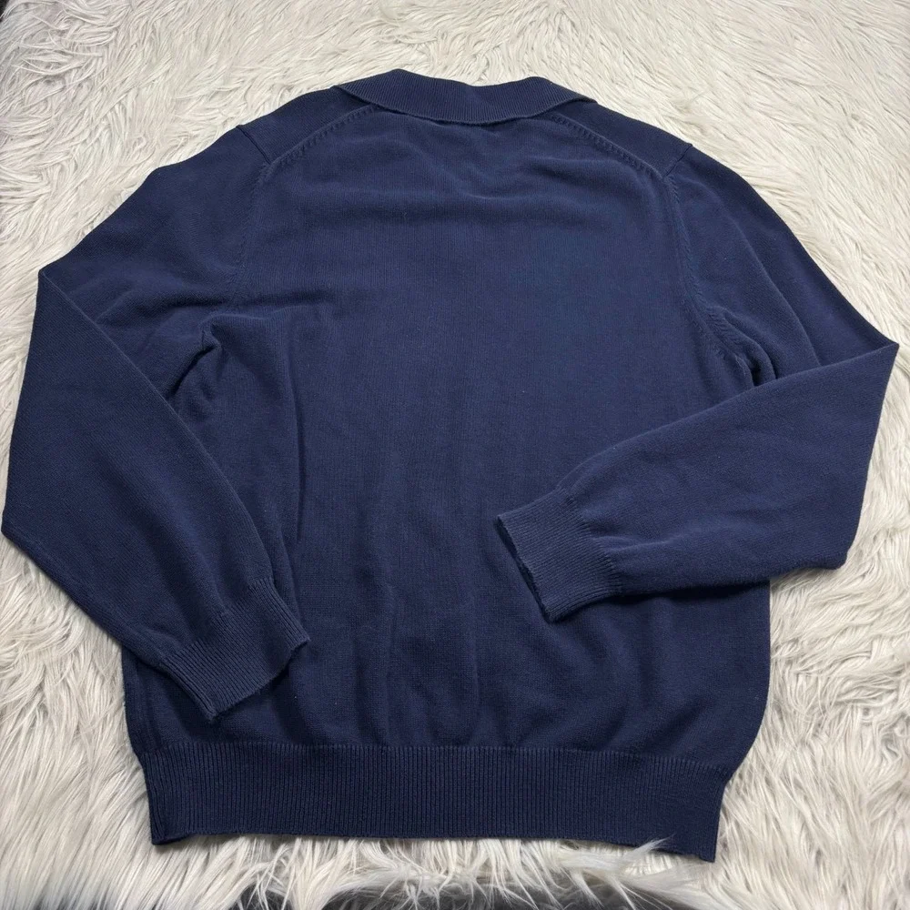 Eddie Bauer Men's M Navy Henley Polo Sweater Bend Rugby Cow Skull Blokecore - Picture 5 of 5